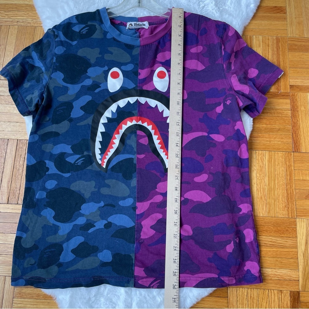 A BATHING APE Split Shark Camo T-Shirt Purple Blue WGM Graphic Tee Medium - Picture 7 of 11